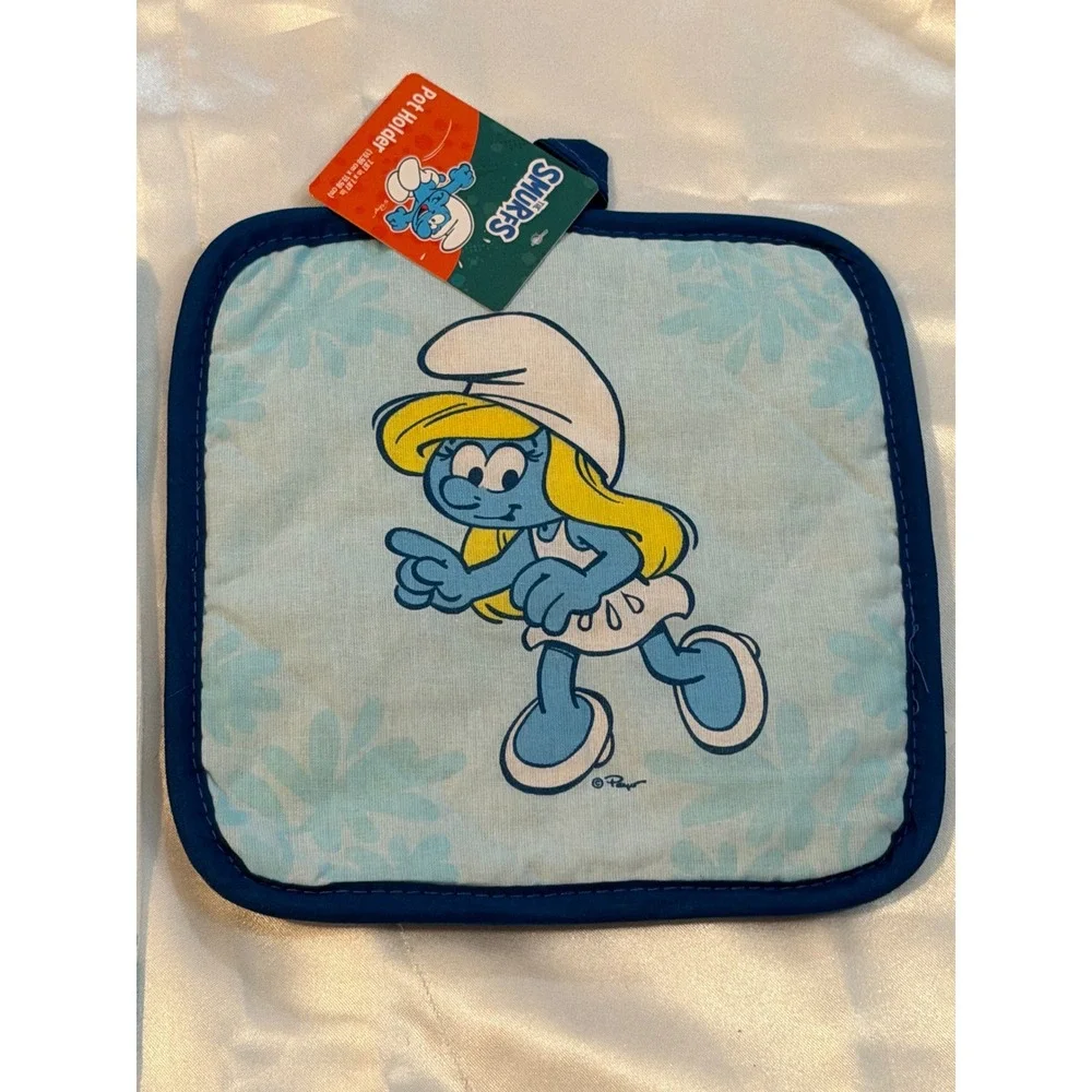 The Smurfs 3pc Kitchen Set NWT Oven Mitt Kitchen Towel Pot Holder Blue White